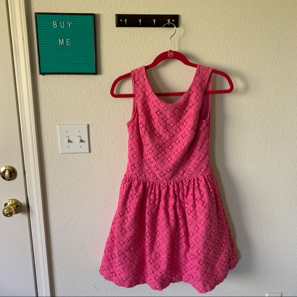 Pink lace dress with tulle underskirt